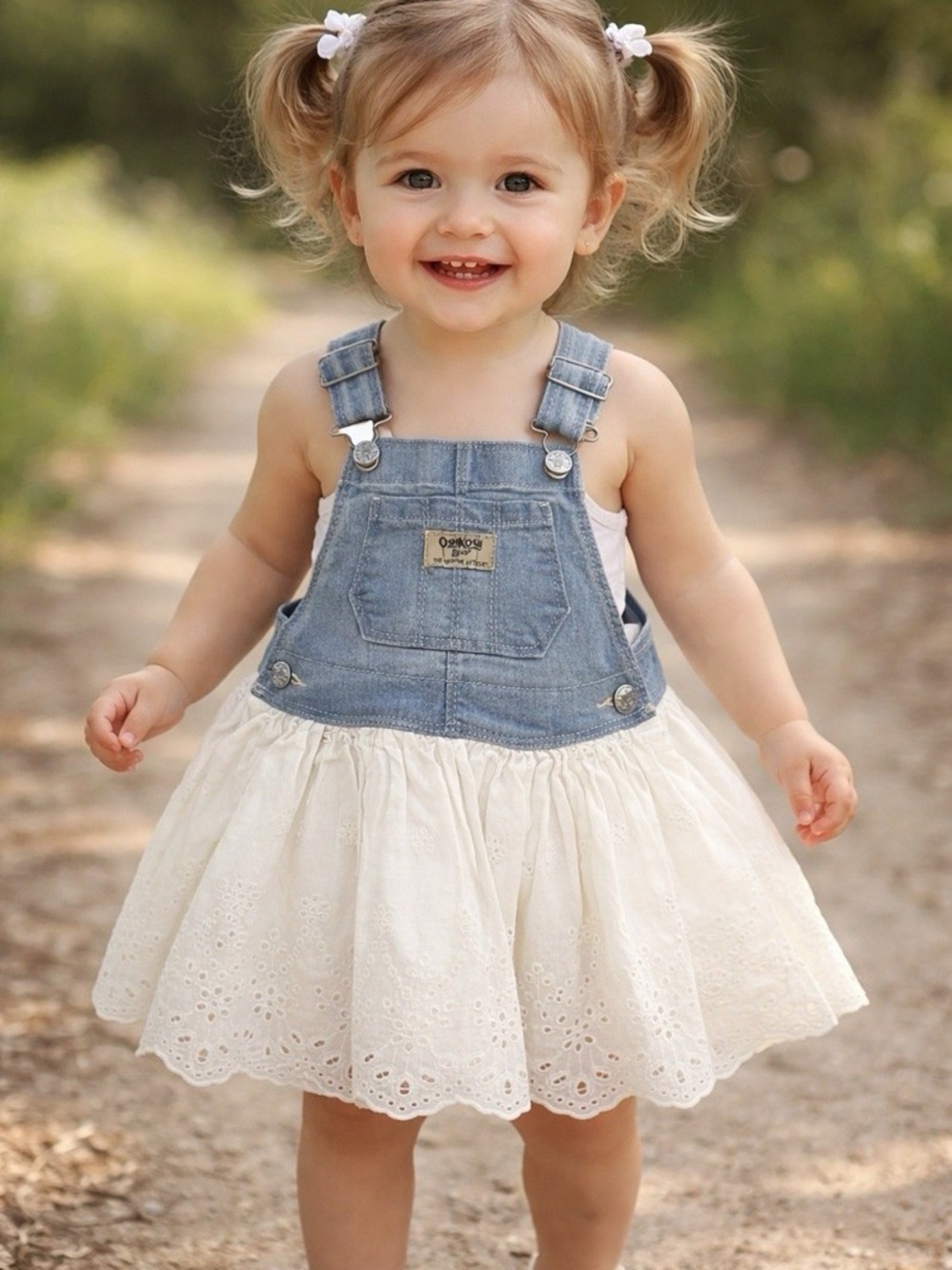 NWOT OshKosh B'gosh Denim Bib Overalls with White Eyelet Skirt